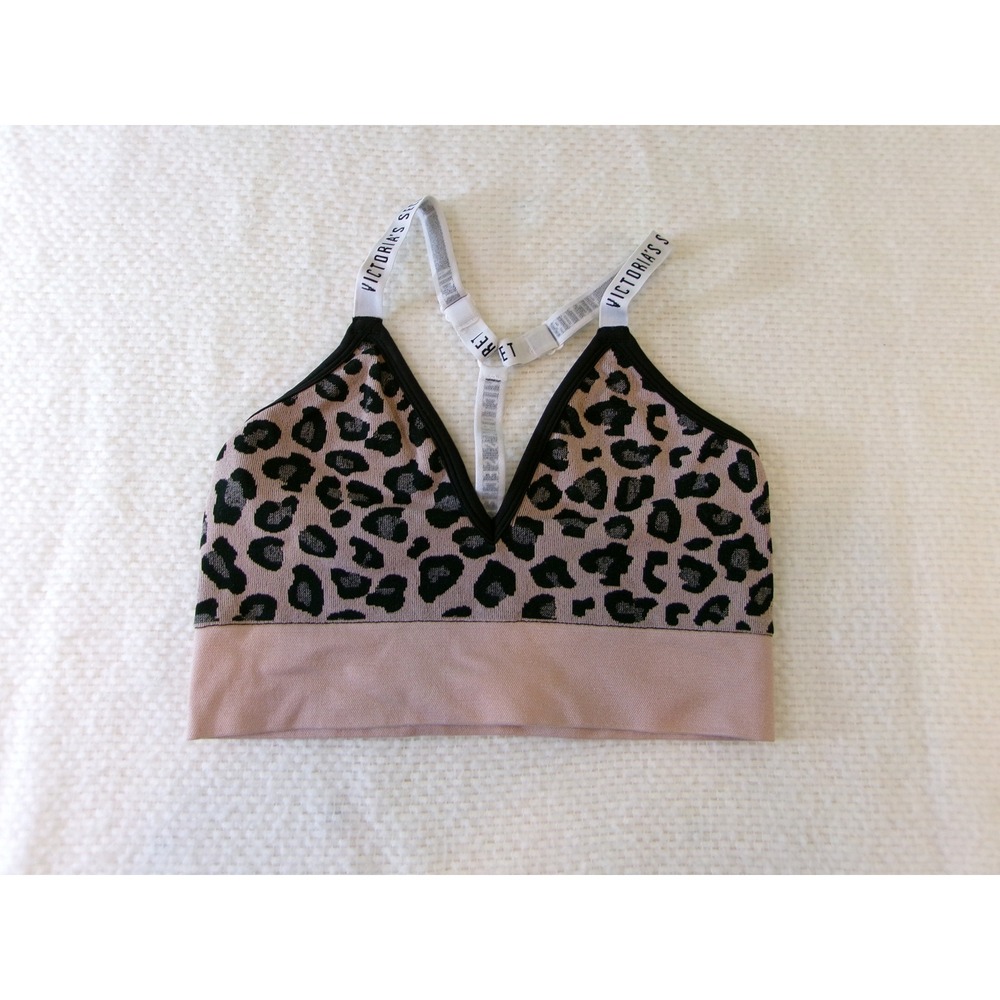 Victorias Secret Leopard‎ Print Seamless Bralette Pink Logo Straps Medium 390360